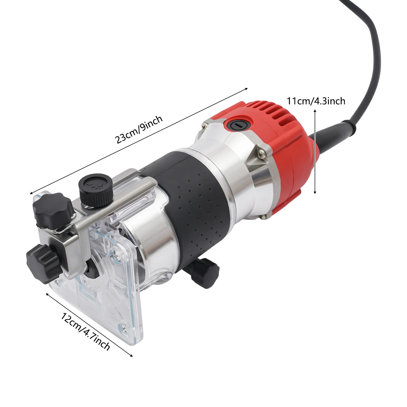 800W Electric Hand Trimmer Wood Router with Guide Base, Woodworking Milling Cutting Tool 30000RP/Min