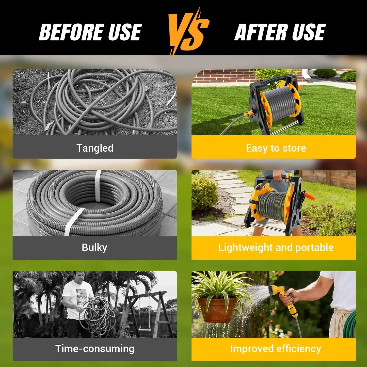Garden Hose Reel 15M/25M/30M, 2-In-1 as Free Standing or Wall Mounted Garden Hose, Complete with Hose Guide, Nozzle and Fittings
