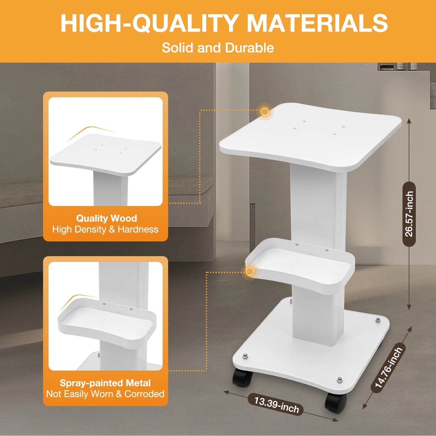 ABS Beauty Salon Trolley Simplicity Pedestal Rolling Cart Load 40Kg for Beauty Salons Hospitals Hairdressers Laboratories
