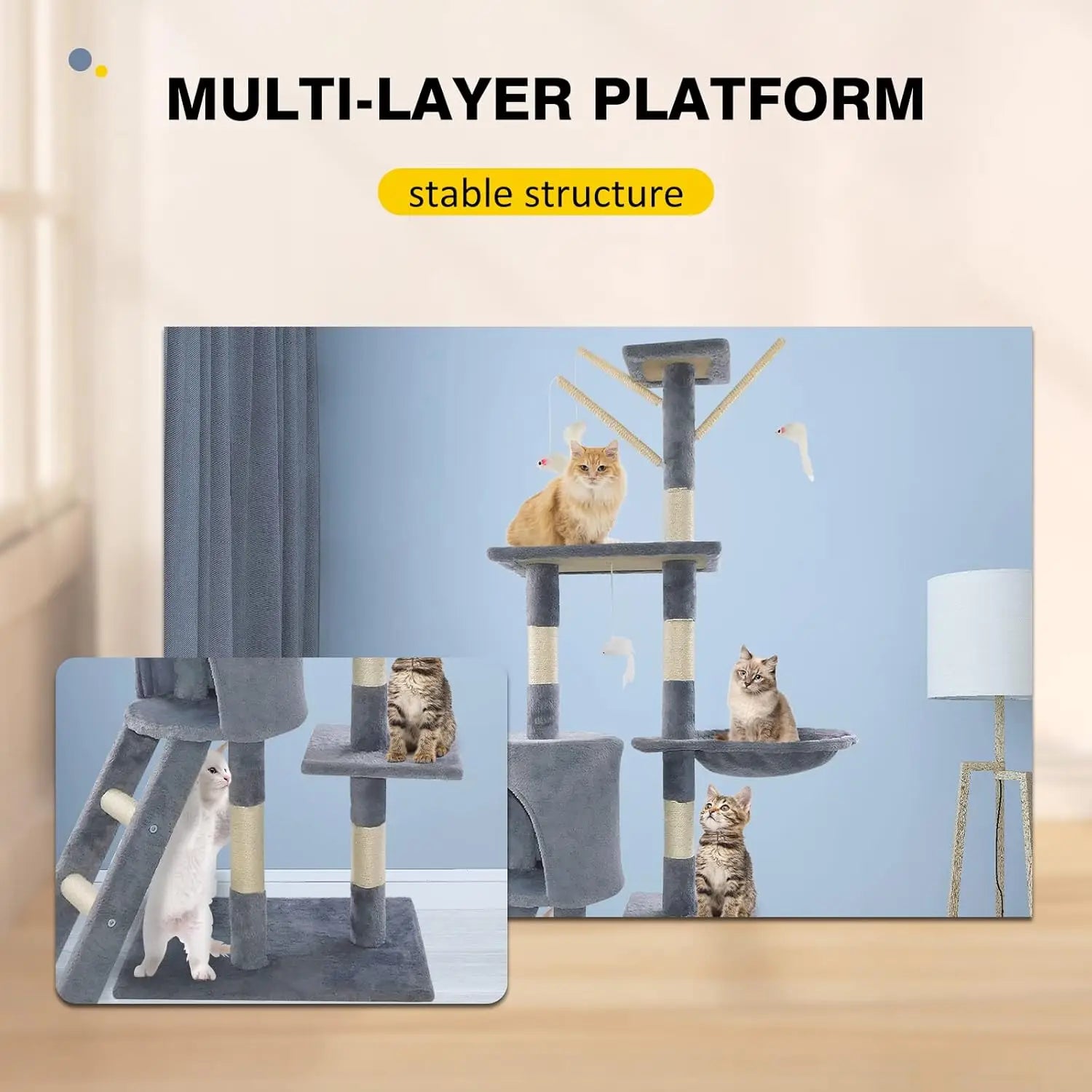 140cm Cat Tree Tower Scratching Post For Indoor And Outdoor Cats, Cat Activity Centre Climbing Frame