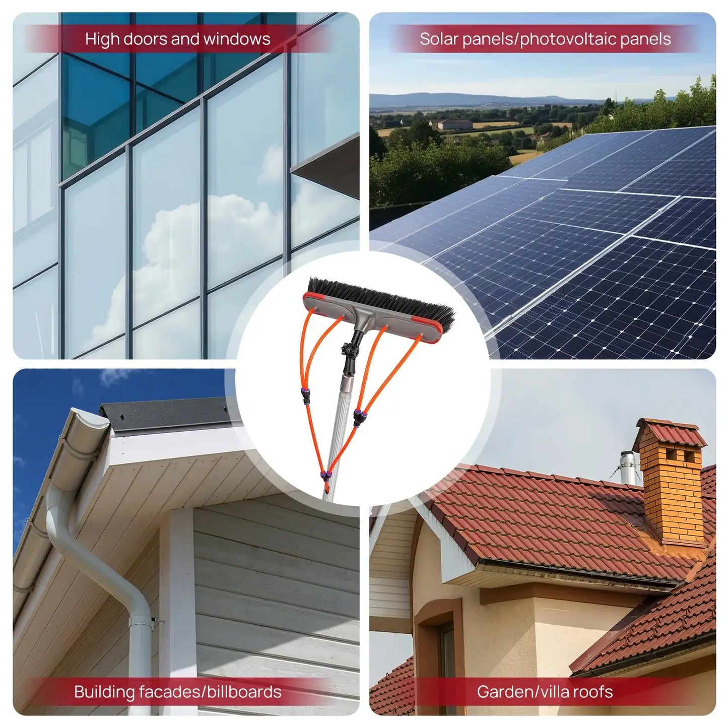 Window Cleaning Brush, 7M/23FT Water Fed Pole Kit, Extendable Aluminum Pole with 35Cm Brush Head Adjustable Angle, Lightweight
