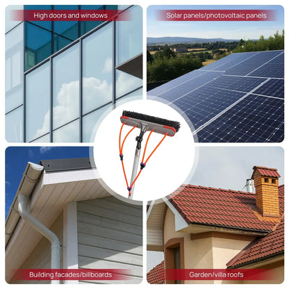 Window Cleaning Brush, 7M/23FT Water Fed Pole Kit, Extendable Aluminum Pole with 35Cm Brush Head Adjustable Angle, Lightweight