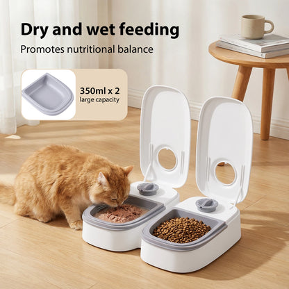 2 Piece Cat & Small Dog Automatic Pet Food Feeder With 48H Timer, 700ML Food Timer Dispenser For Dry & Wet Food