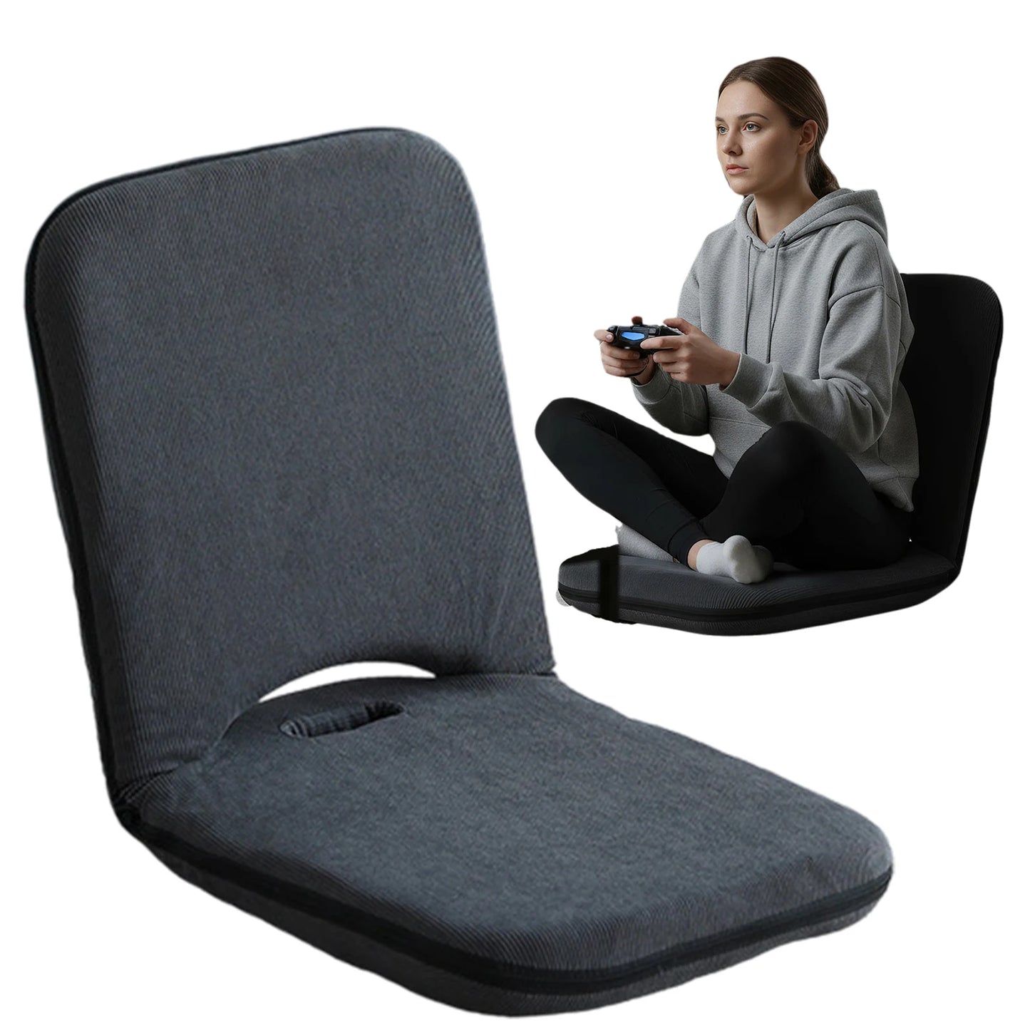 5-Position Adjustable Floor Chair Lazy Sofa Recliner for Reading Gaming (Grey)