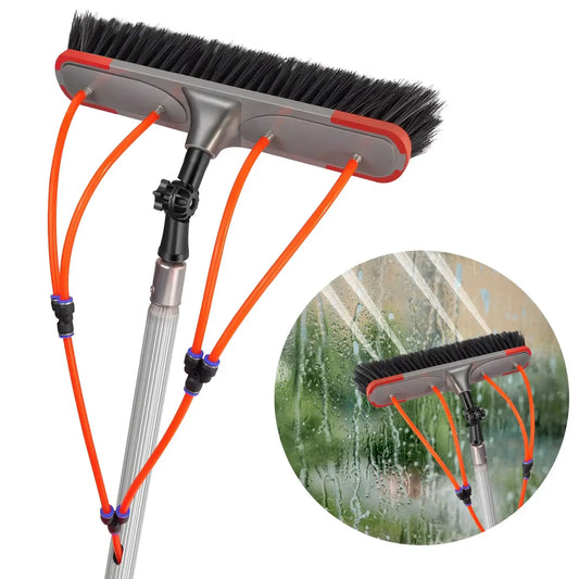 Window Cleaning Brush, 7M/23FT Water Fed Pole Kit, Extendable Aluminum Pole with 35Cm Brush Head Adjustable Angle, Lightweight