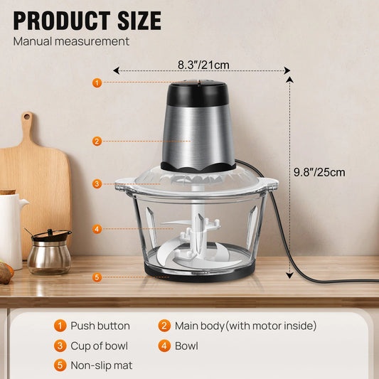 2L Electric Food Vegetable Small Food Processor Meat Mincer Chopper, Grinder Mixer Electric Dicer With 2 Speeds 
