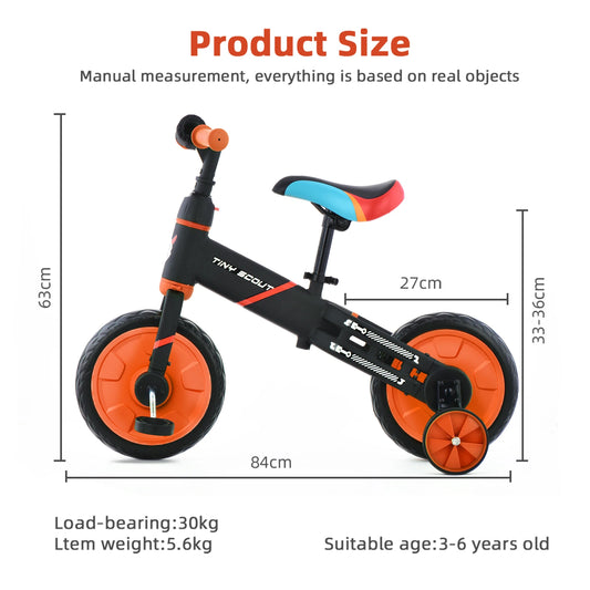 UBRAVOO Tiny Scout Balance Bike 4-in-1 With Optional Support Stabilisers, Wheels And Pedals, Saddle Height Adjustable