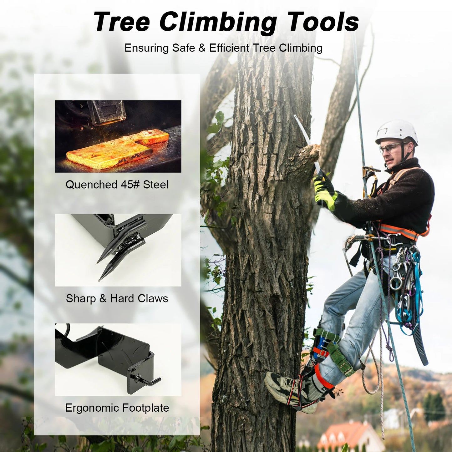 Tree Climbing Spikes Kit with Safety Belt Harness 220Lbs Ergonomic Climbing Gear Arborist Aider Tool for Hunting Logging Picking
