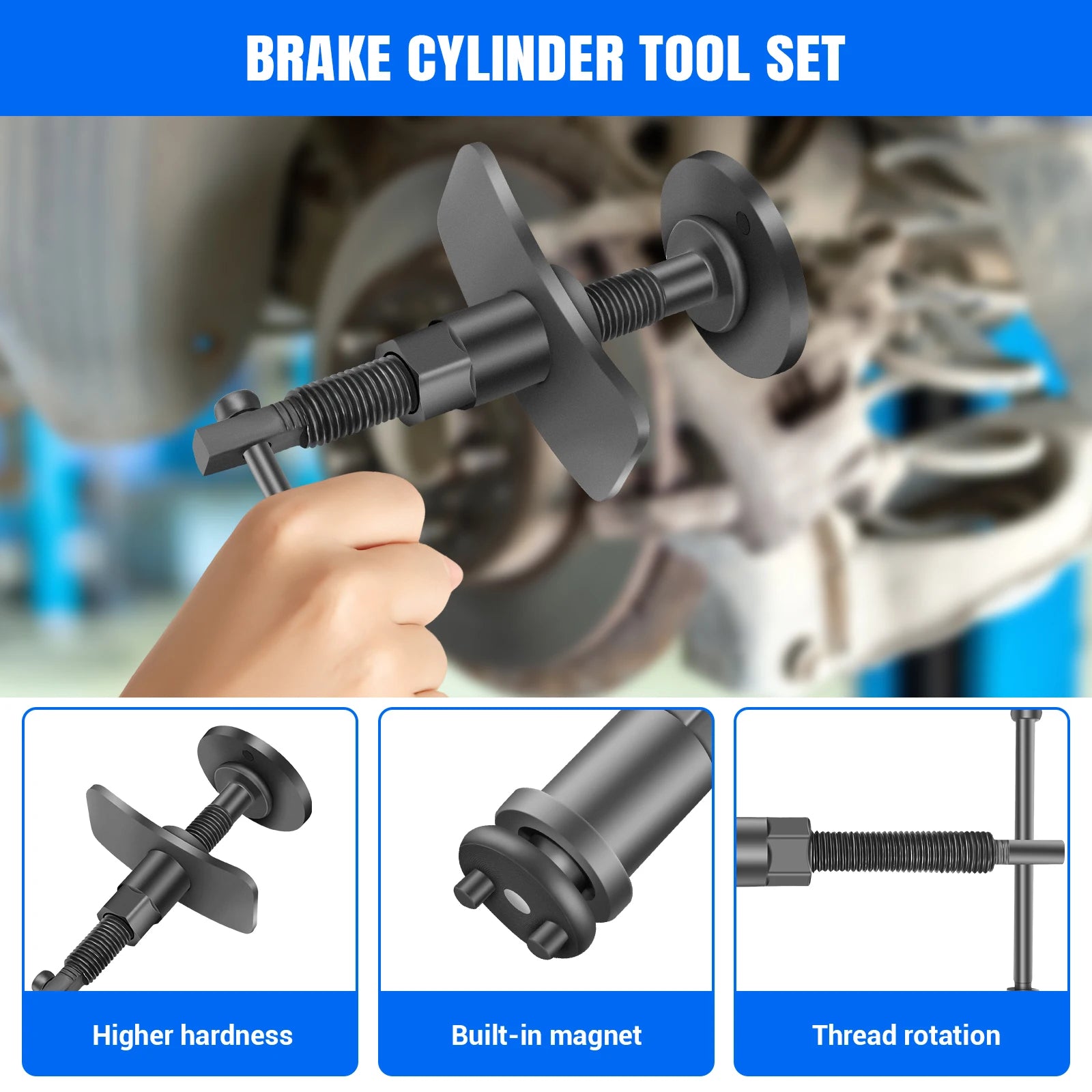 22 Piece Brake Caliper Rewind Tool Kit To Wind Back Front And Rear Disc Brake Piston Compression Pad Replacement Master Set