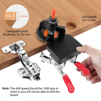 Metal Concealed Hinge Jig, 35MM Cabinet Hinge Jig Drilling Hole Puncher with Quick Clamp， Accurate Hinge Drill Jig Woodworking