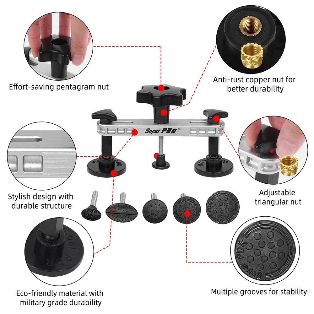 Super PDR Tool Kit, Professional Dent Puller Repair Kit,Complete Auto Body Hail With Glue Gun PDR Light