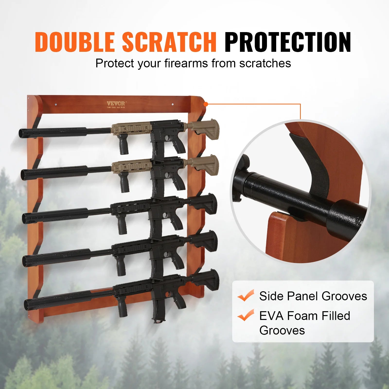 Wall Mounted Wood Gun Rack Gun Display Rack Holds 4/5 Rifles Shotguns 132 Lbs Heavy Duty Rifle Rack With Soft Padding