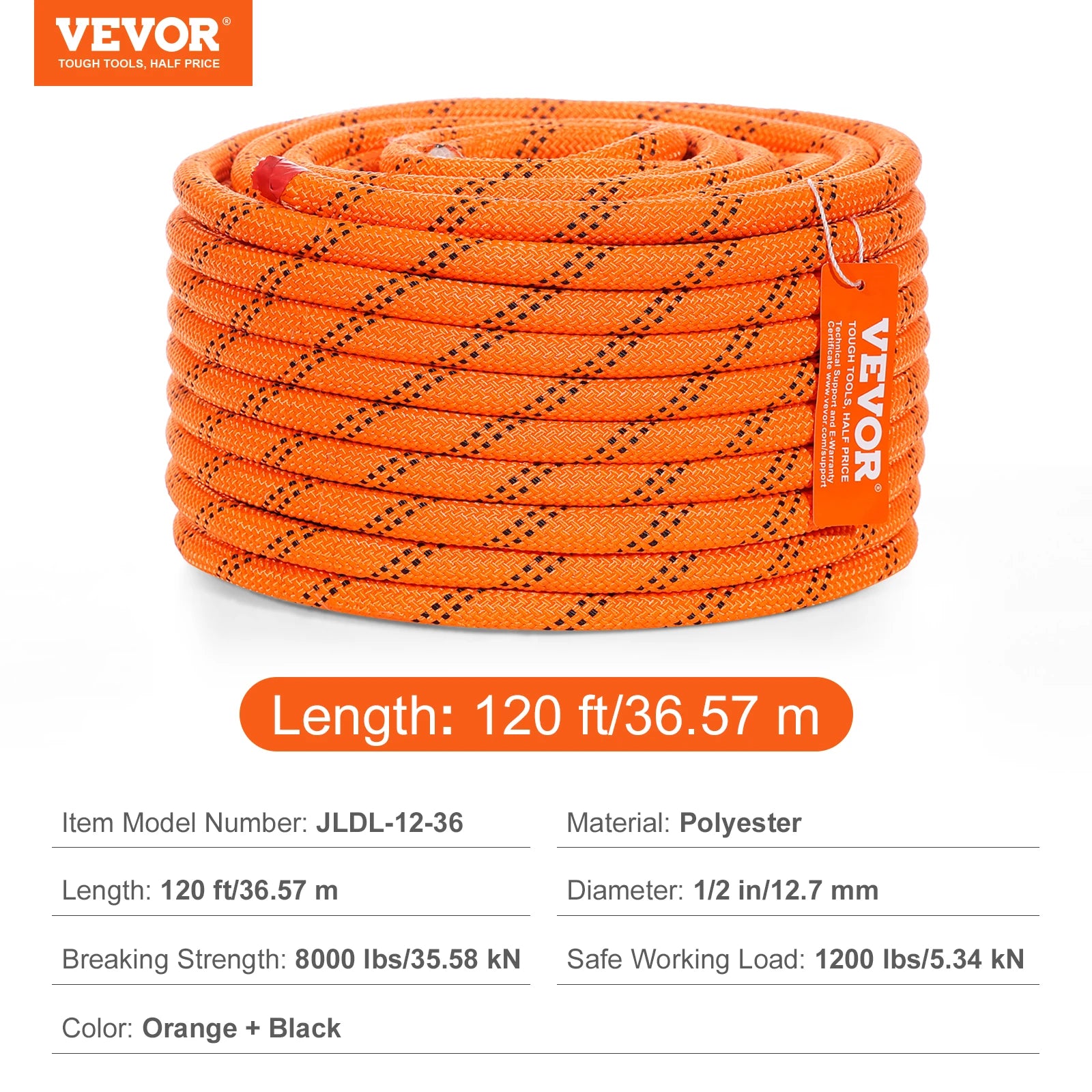120Ft Dual-Weave Polyester Cord 3/8 1/2In 48-Strand Multi-Use Rope for Arborist Activities Outdoor Adventures Versatile