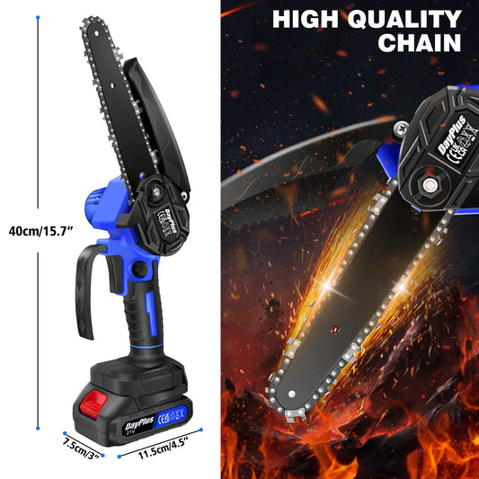 21V 5000W 6 Inch Cordless Electric Chainsaw With Battery, Security Lock Mini Power Chain Saw for Wood / Tree Cutting