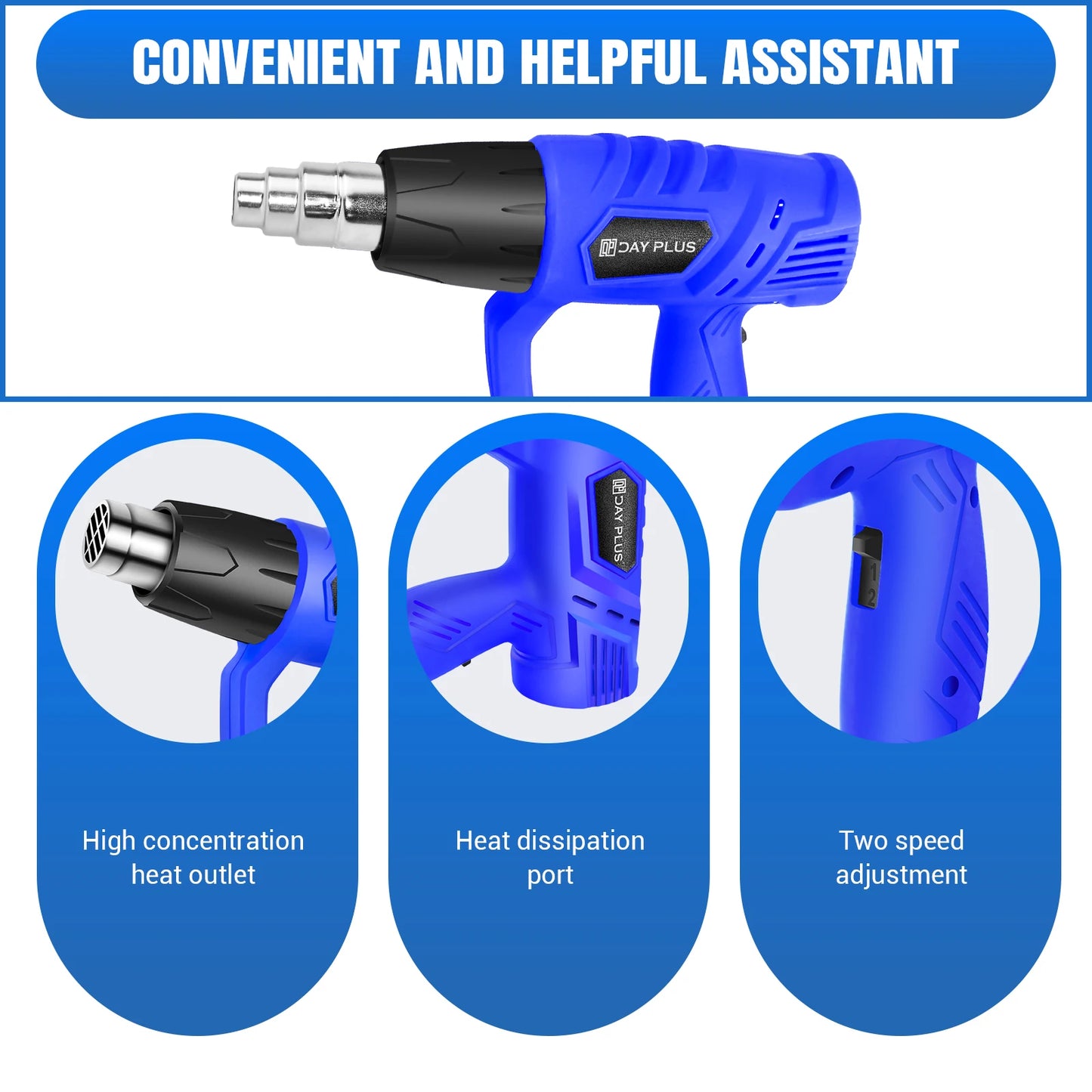 DayPlus Heat Gun 2000W Variable Temperature Control Hot Air Gun Tool For DIY