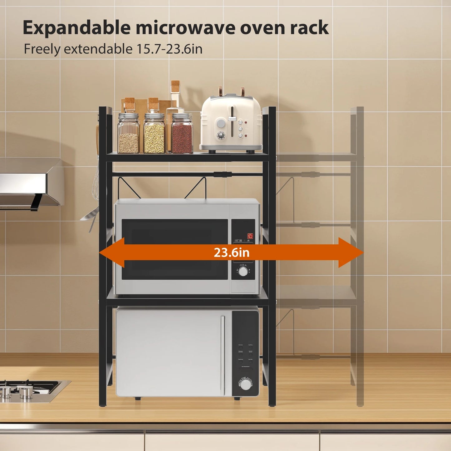Expandable Microwave Oven Rack Shelf Stand Storage Holder Kitchen Corner Storage Organiser Desktop Printer Shelf 