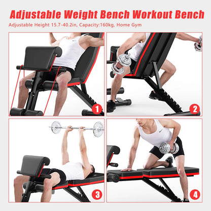 Adjustable Weight Bench 160Kg Weight Capacity Incline Decline Exercise Home Gym for Full Body Strength Training Sit-Up