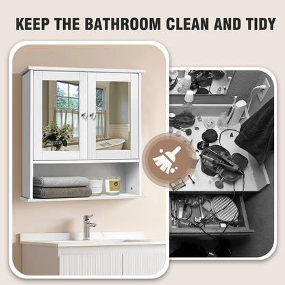 EFAN 3 Tier Mirror Cabinet Wall Mounted Cabinet Storage with Mirror and Double Door, Bathroom Storage Shelf Organizer Unit