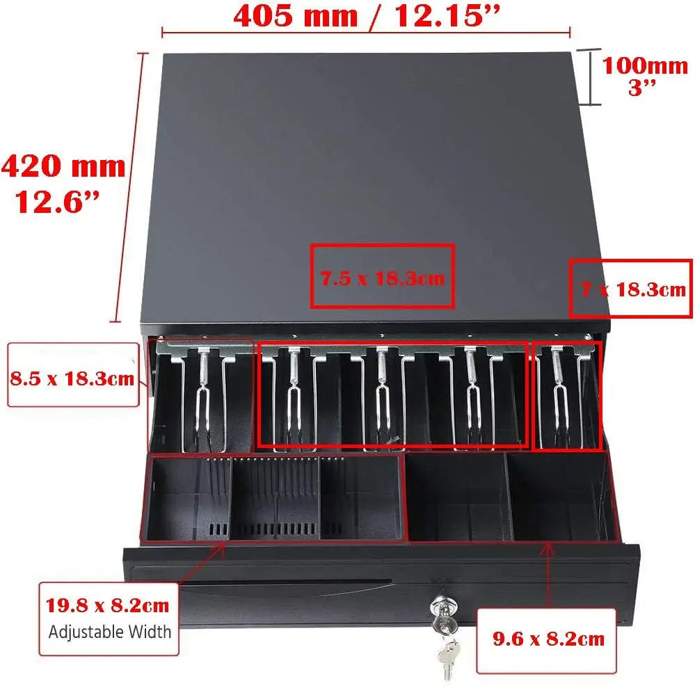 Vickyhome Cash Drawer Register Removable Cash Tray Till Draw 5 Bills 5 Coins with RJ11 Interface 2 Key Locks for POS Interface
