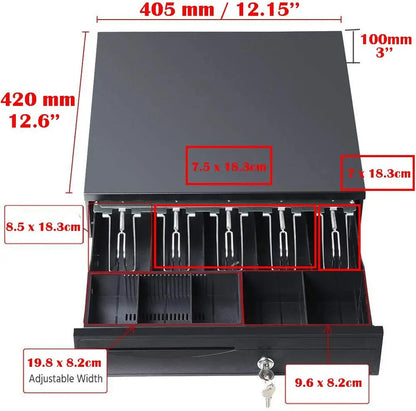 Vickyhome Cash Drawer Register Removable Cash Tray Till Draw 5 Bills 5 Coins with RJ11 Interface 2 Key Locks for POS Interface