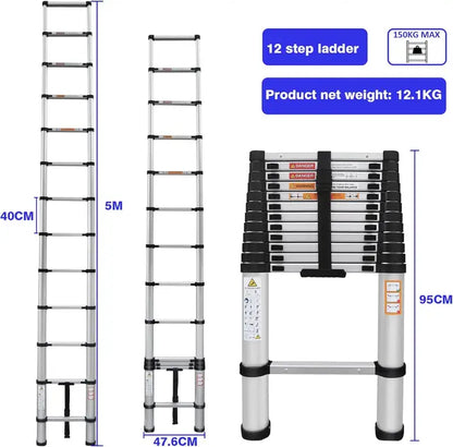 2.6M - 5M Multi Purpose Telescopic Ladder Sturdy Aluminium Telescoping Extension Ladders 330lb Max Load EN131 For Household Outdoor Work