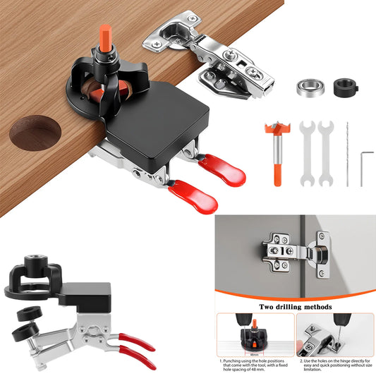 Metal Concealed Hinge Jig, 35MM Cabinet Hinge Jig Drilling Hole Puncher with Quick Clamp， Accurate Hinge Drill Jig Woodworking