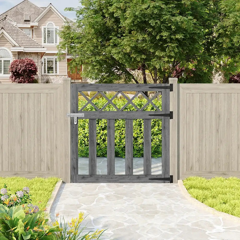 Wooden Garden Gate Pedestrian Fence Yard Door Security Barrier With Cross Top