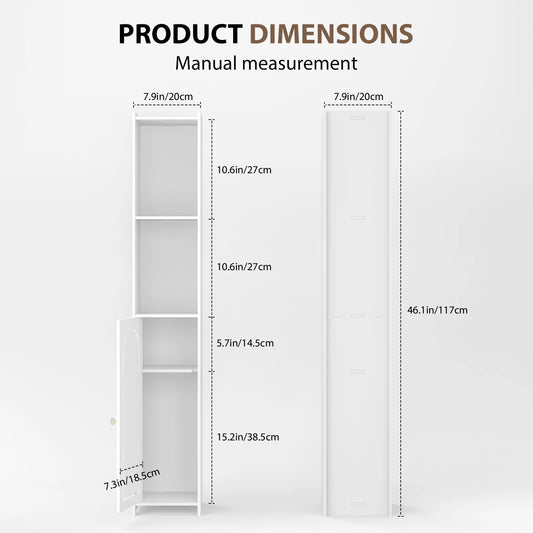 Dayplus Bathroom Floor Cabinet 4 Tier, White Storage Cabinet with Doors, Free Standing Shelf Unit Tall Cabinet for Room,Office