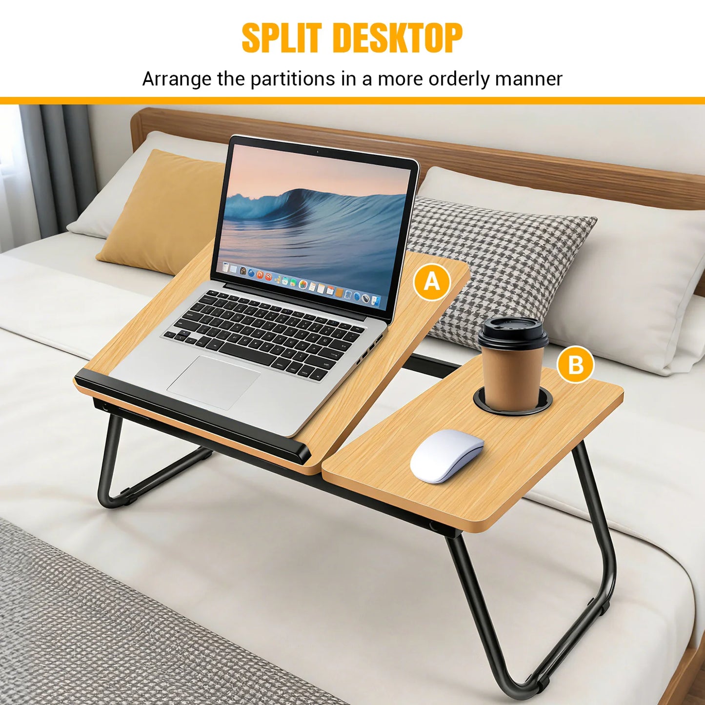 Foldable Laptop Bed Table Desk Notebook Stand With Cup Slot Reading Holder With Adjustable Height Angle Laptop Bed Tray