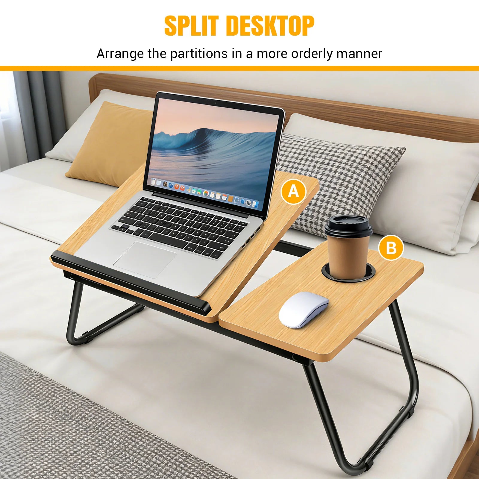 Foldable Laptop Bed Table Desk Notebook Stand With Cup Slot Reading Holder With Adjustable Height Angle Laptop Bed Tray