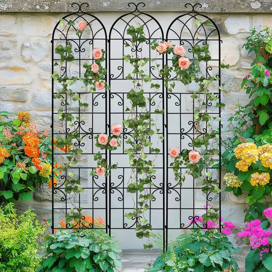 3 Packs Tall Metal Garden Trellis for Climbing Plants Vegetables Vines Rustproof Outdoor Plant Support Fences