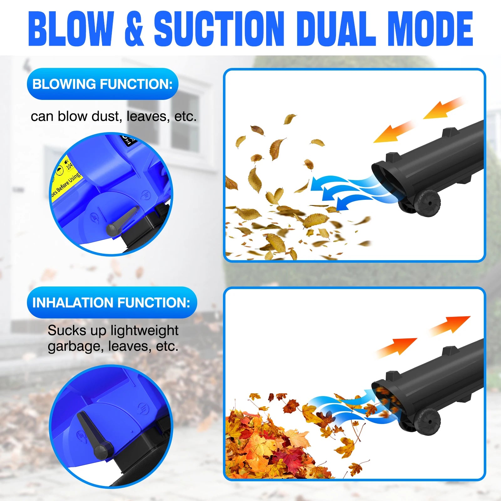 3 In 1 Leaf Blower Garden Vacuum Leaf Shredder, Powerful Electric Garden Blower For Household, 6 Variable Speeds & 35L Bag