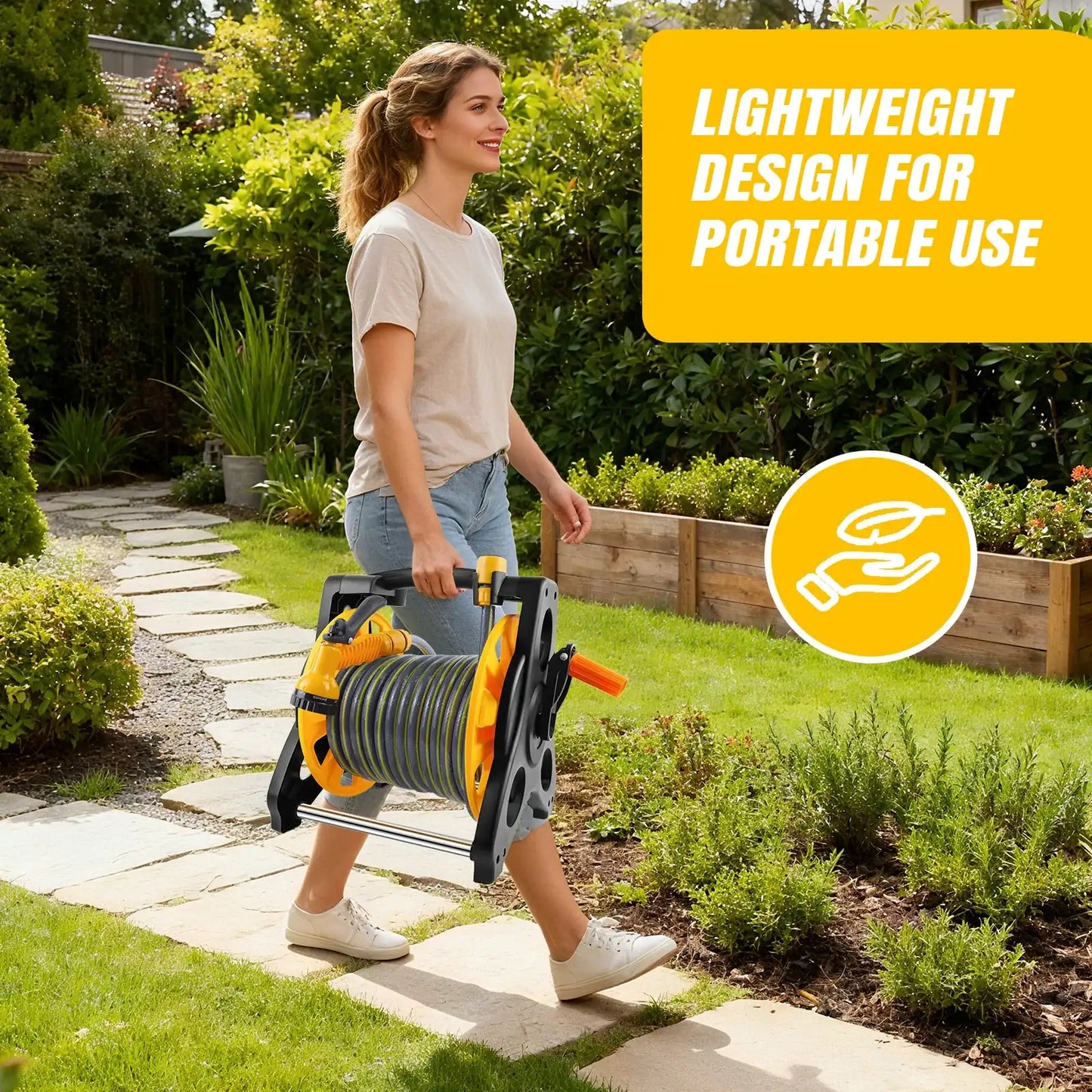 Garden Hose Reel 15M/25M/30M, 2-In-1 as Free Standing or Wall Mounted Garden Hose, Complete with Hose Guide, Nozzle and Fittings