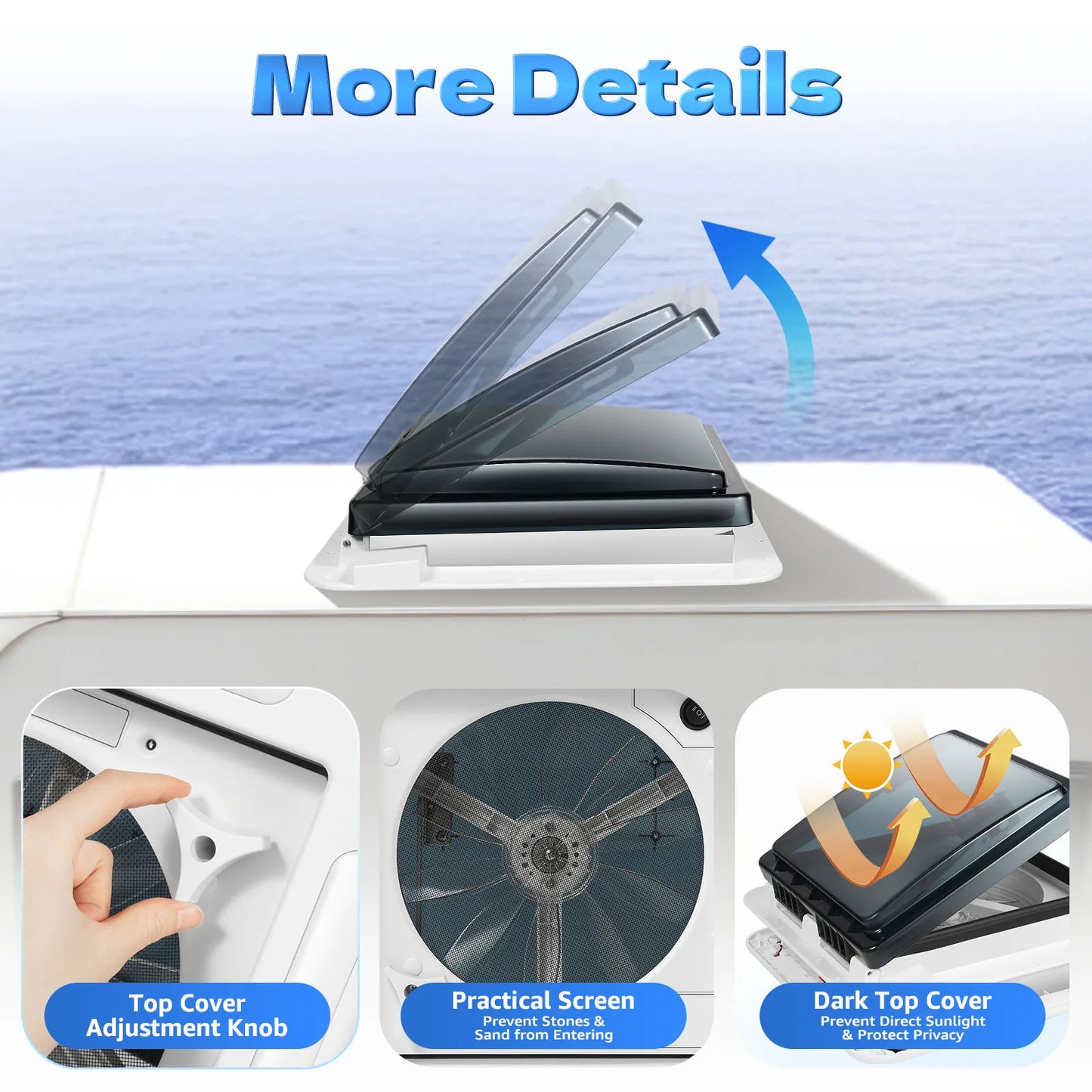 Caravan RV Ventilation Fan With LED Light Camper 12V Vehicle Electric RV Vents Fan IP68 Roof Skylight For Motorhomes