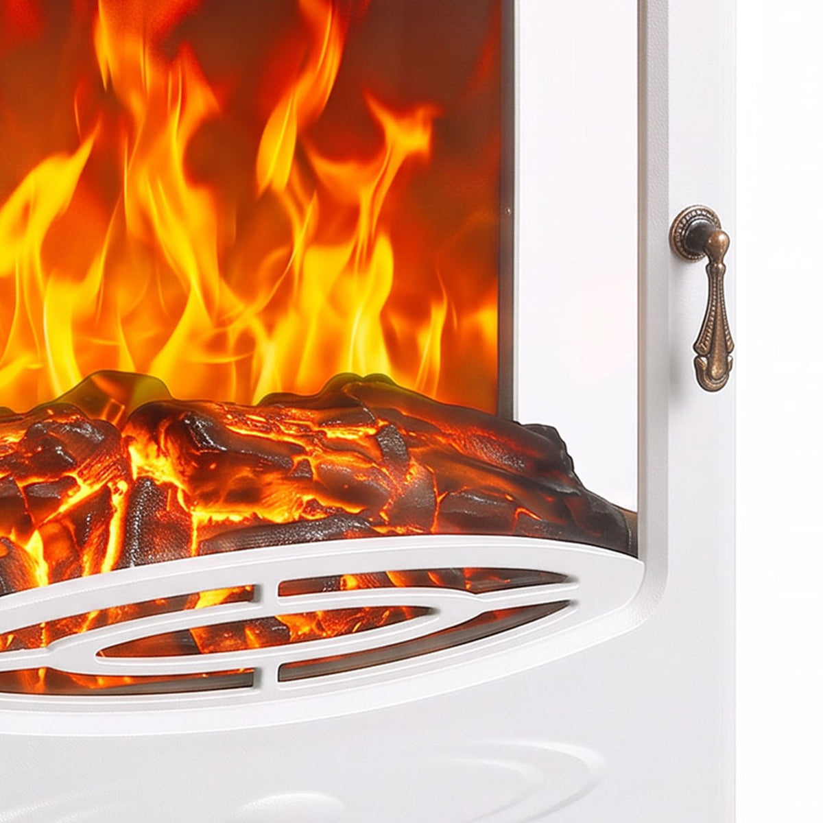 Freestanding Electric Stove | 900W/1800W Heater | 3-Sided Glass & Adjustable Flame Effect | 39 × 26 × 54.8cm | White or Grey