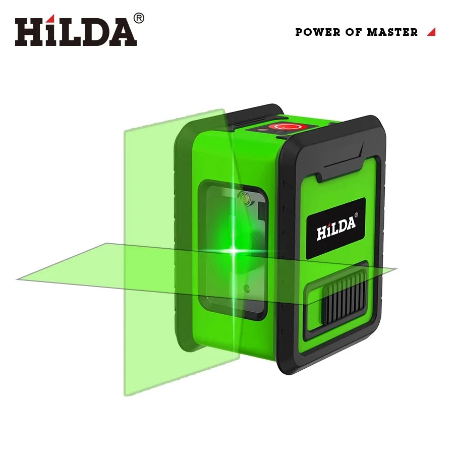 HILDA 2-Line Laser Level Instrument Cross Green Light Horizontal Laser Horizontal and Vertical Self-Leveling Green Beam