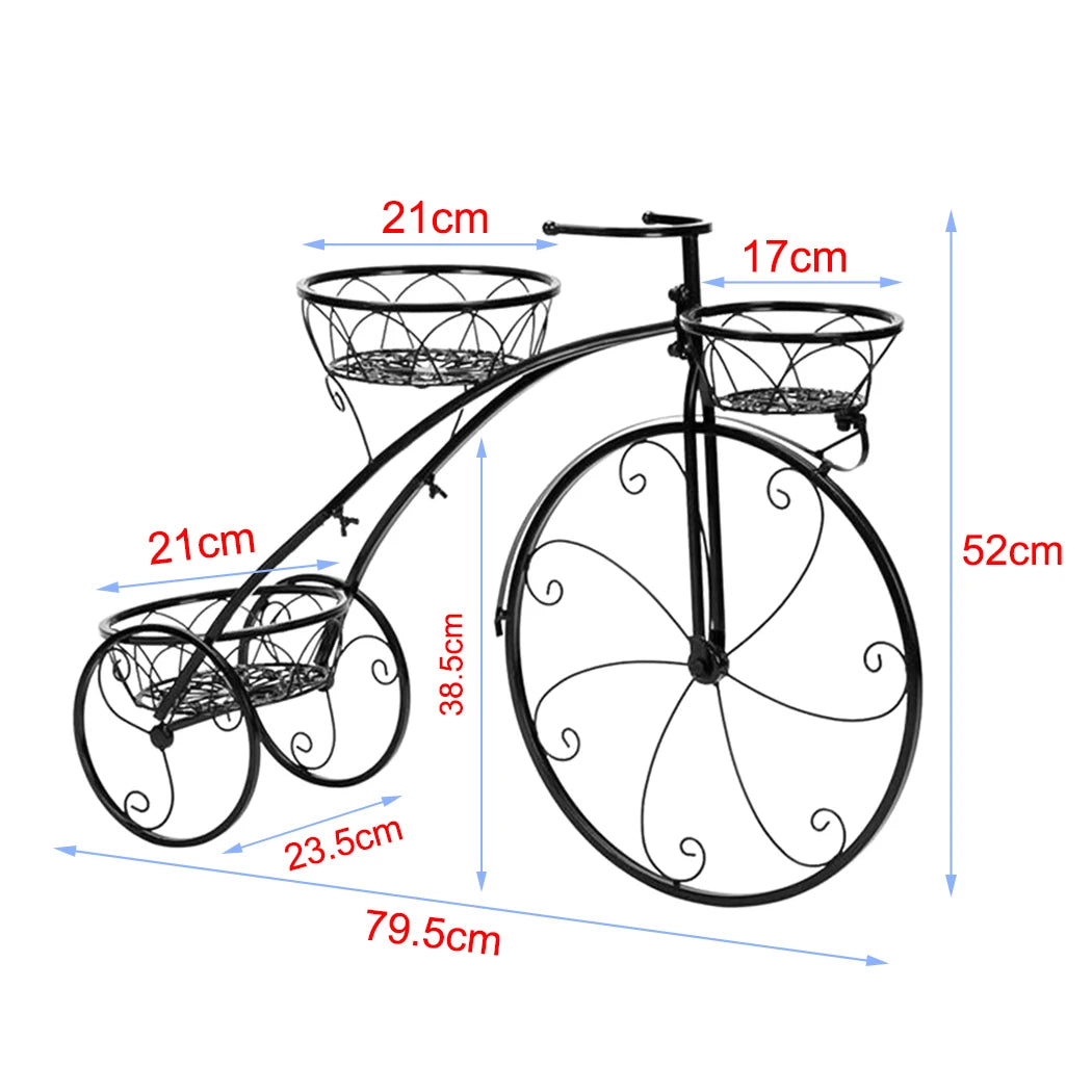 3-Tier Bicycle Wrought Iron Tricycle Planter Plant Stand Holder Organiser Home Garden Patio Decor Flower Pots Shelf 