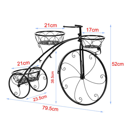 3-Tier Bicycle Wrought Iron Tricycle Planter Plant Stand Holder Organiser Home Garden Patio Decor Flower Pots Shelf 