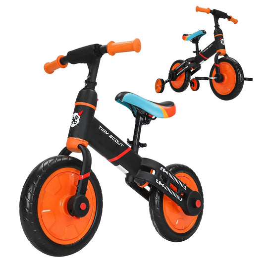 UBRAVOO Tiny Scout Balance Bike 4-in-1 With Optional Support Stabilisers, Wheels And Pedals, Saddle Height Adjustable