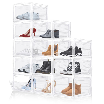 Transparent Shoe Storage Boxes Hard Plastic Stackable Shoe Storage Box Organiser With Magnetic Door