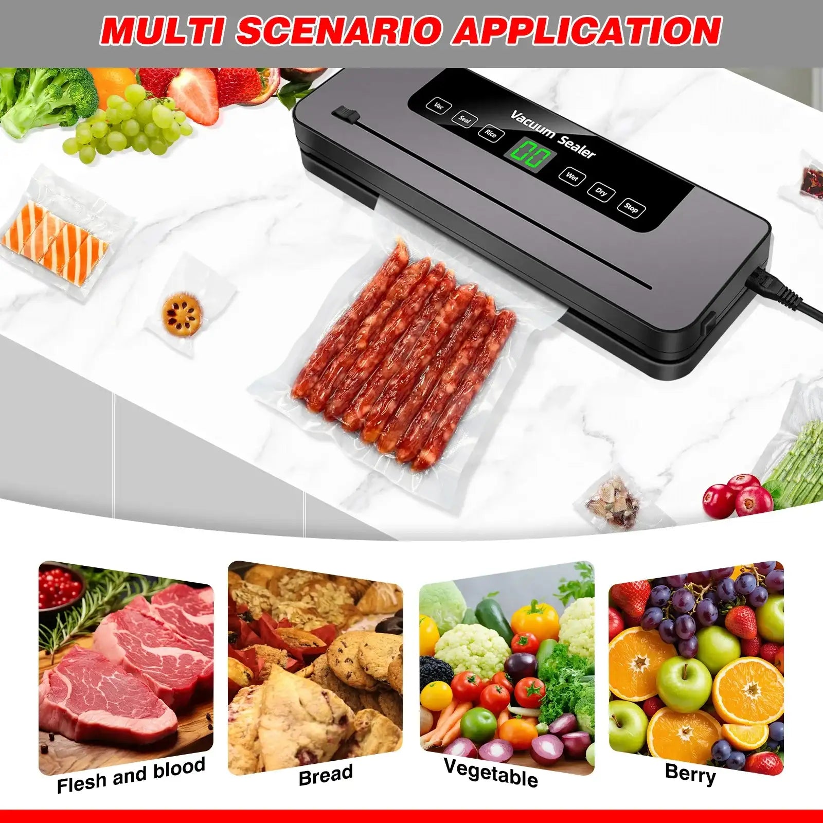 Dayplus Vacuum Sealer Machine Electric Sealing Machine Automatic Food Dry Wet Vaccum Packing Saver with 10 Free Sealing Bags