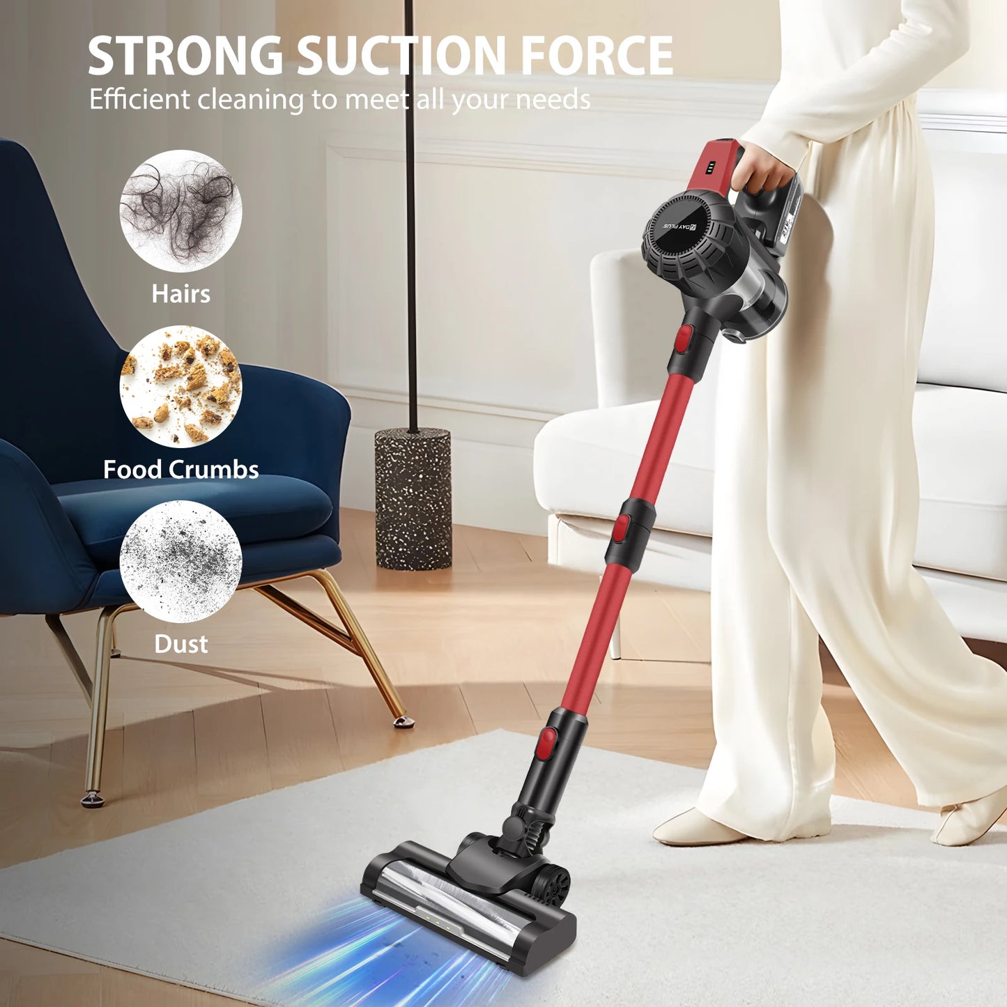 Cordless Vacuum Cleaner,3800W 6 in 1 Lightweight Handheld Stick Vacuum,2 Speed 30Kpa, For Home Floor Carpet Car Pet Hair