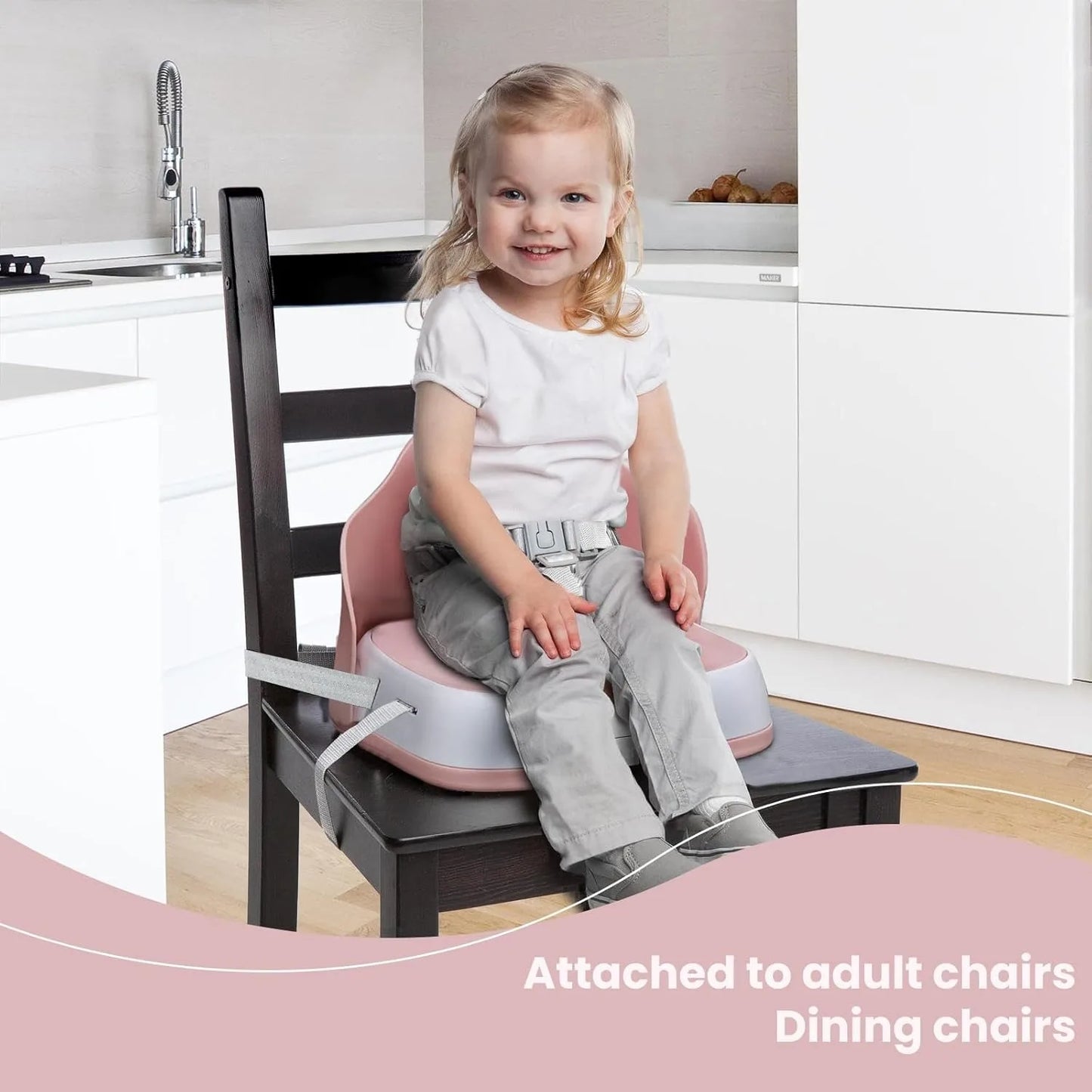 UBRAVOO Portable Booster Seat for Children to Eat, Travel High Chair with 3-Point Harness and 2 Adjustable Straps, Washable