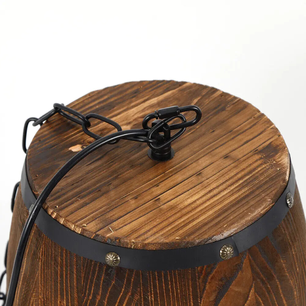 Retro Vintage Style Hanging Vintage Wine Barrel Light Wooden Rustic Old West Cafe Bar Ceiling Lamp