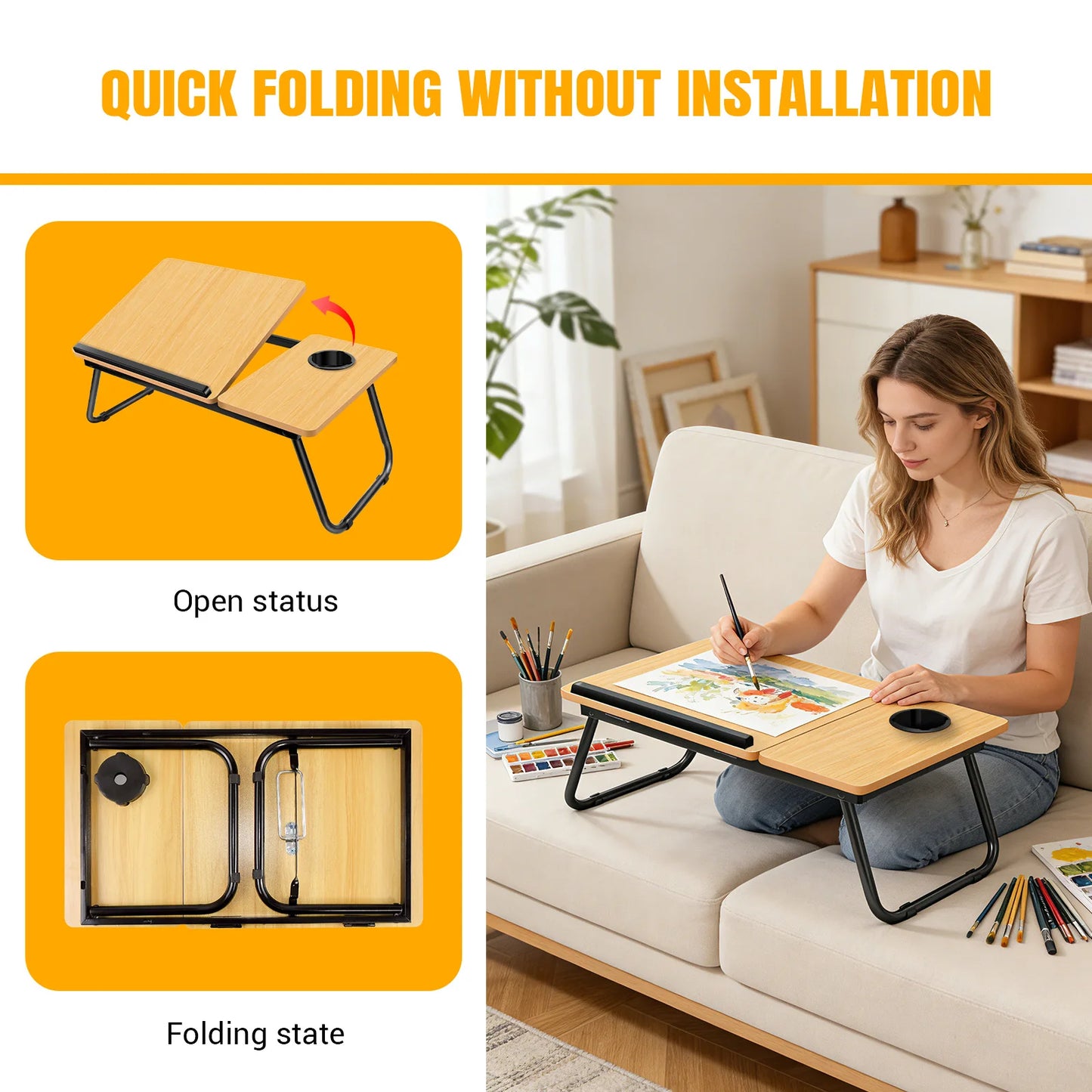 Foldable Laptop Bed Table Desk Notebook Stand With Cup Slot Reading Holder With Adjustable Height Angle Laptop Bed Tray