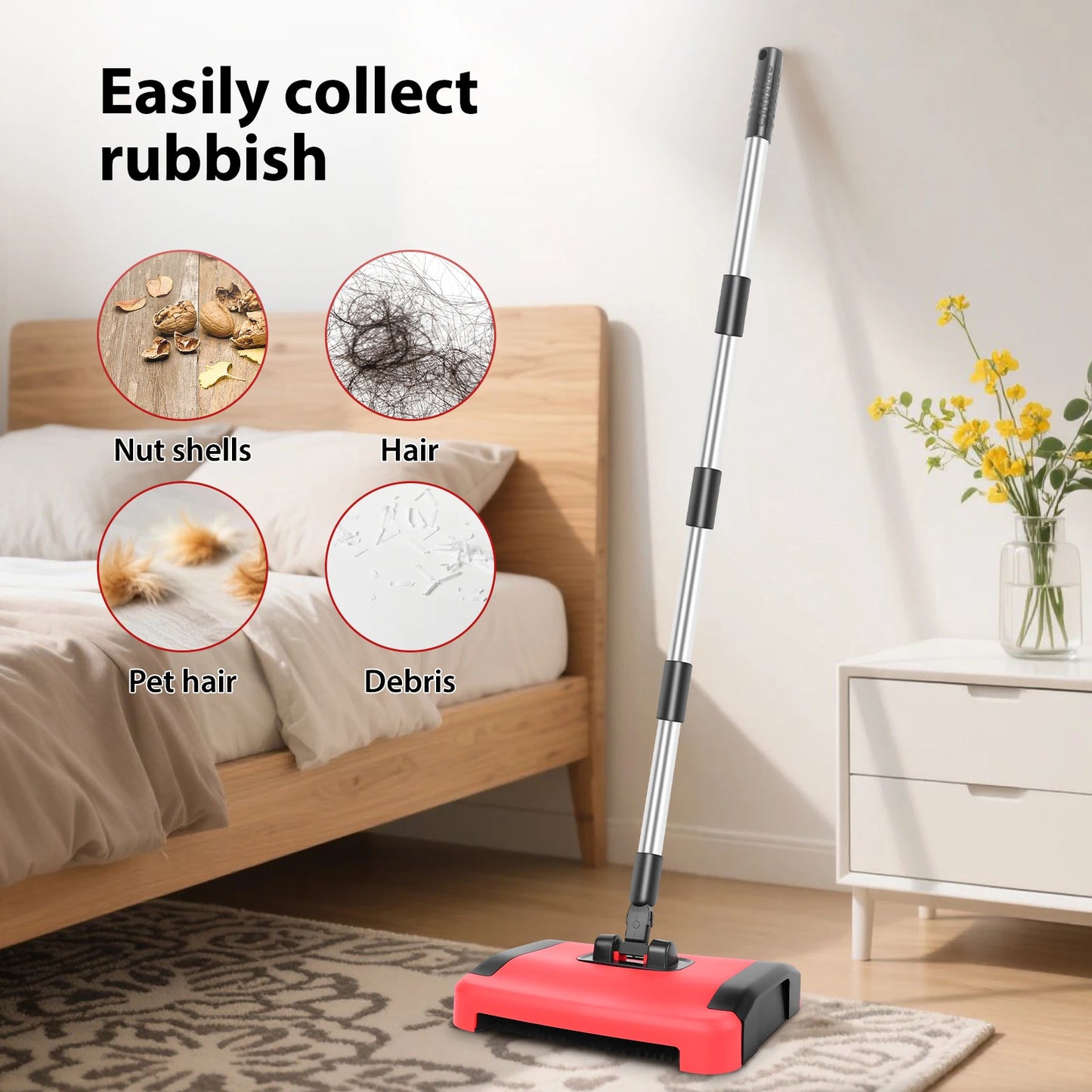 Manual Carpet Cleaner Carpet Sweeper With Detachable Cleaning Comb For Efficient Cleaning For Carpets, Rugs And Indoor Floors