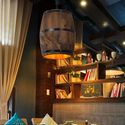 Retro Vintage Style Hanging Vintage Wine Barrel Light Wooden Rustic Old West Cafe Bar Ceiling Lamp