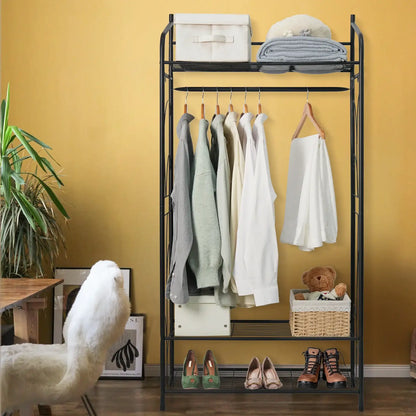 Heavy Duty Metal Garment Shoe Rack Stand Freestanding Clothes Hanging Rail with Shelves