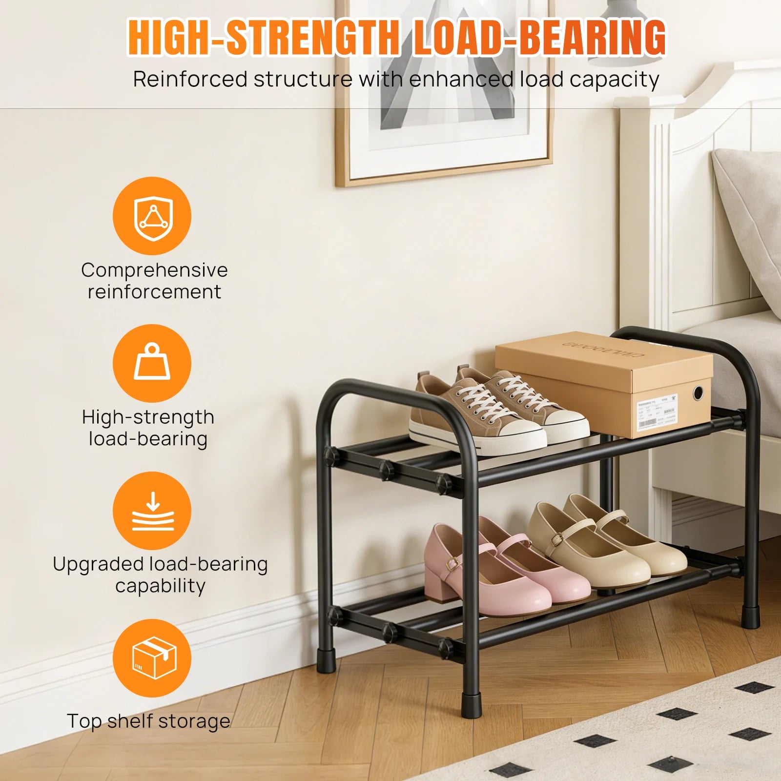 Adjustable Expandable Shoe Rack Organiser Shelf For Closet, Black Metal Free Standing Shoe Rack Store 2/3/4 Tier