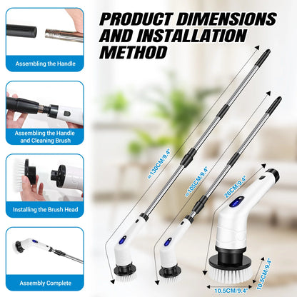Electric Spin Scrubber, Bathroom Cordless Cleaning Brush, Long Handled & 2 Speed With 9 Replaceable Brush Heads